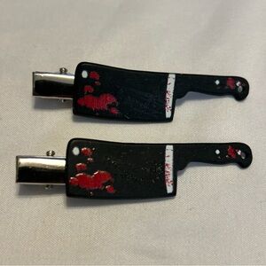 Cleaver knife Charm Wire Hair Clip Broach W/ Blood Halloween Goth Emo Accessory